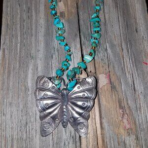 Turq and Siver Butterfly necklace
